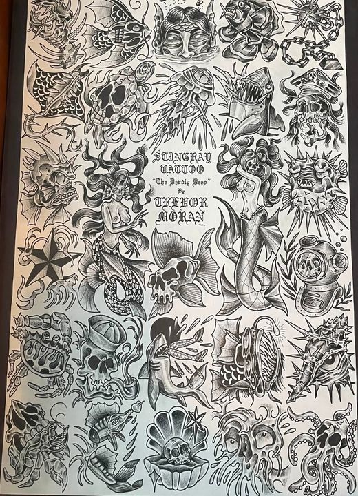 Stingray Tattoo flash collection sheet by Trevor Moran